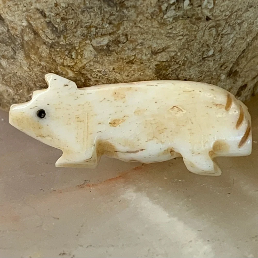 Vintage Hand Carved Pig Bone Bead Native American Style Miniature Animal 1.1